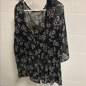 Black and White Sheer Floral Blouse